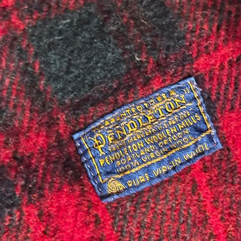 Vintage Pendleton tartan plaid red wool throw blanket